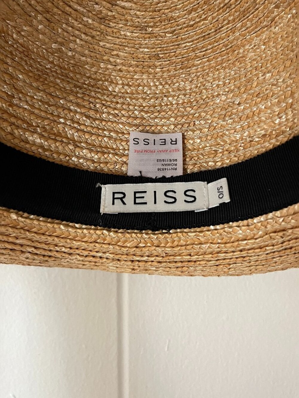 REISS Classic Straw Boater Hat with Black Band - Picture 2 of 4